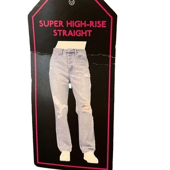 NOBO New Light Wash Super Hi Rise Relaxed Fit 90s Distressed Denim Blue Jeans - Picture 6 of 11